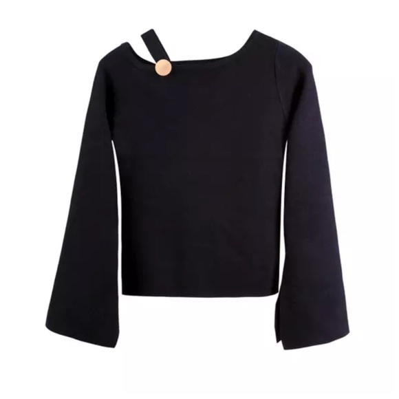 💐 Elegant Black Knit One Shoulder Sweater - Picture 6 of 8